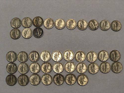 40 Mercury Dimes from 1926 and 1928 in Fine or better condition