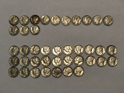 40 Mercury Dimes from 1926 and 1928 in Fine or better condition