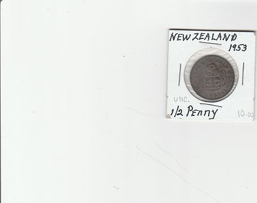 1953  NEW  ZEALAND  1/2  PENNY