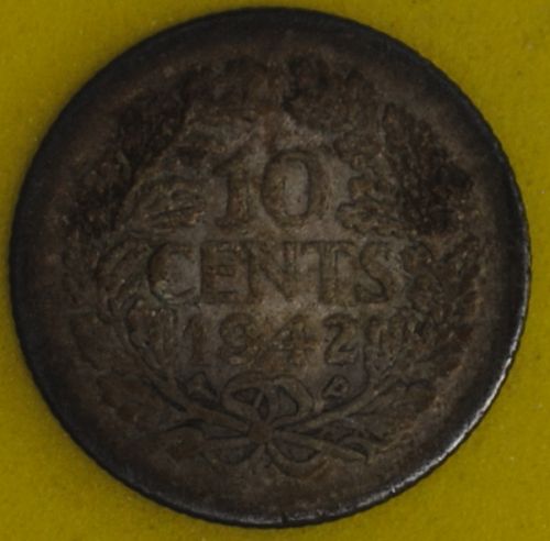 1942P Palm Suriname 10 Cents Fine