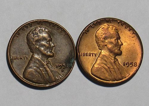 1958 P&D Lincoln Wheat Cents, in circulated condition