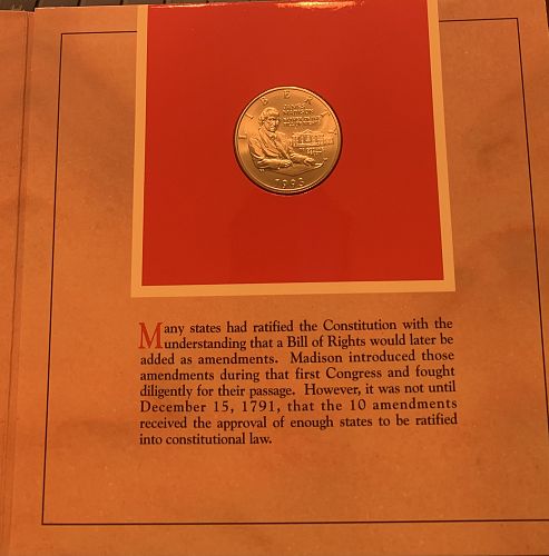 BILL OF RIGHTS COMMEMORATIVE SILVER HALF DOLLAR & MADISON PRES MEDAL BIN 25.00