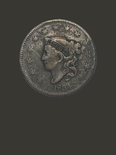 1834-P Coronet Liberty Head Large Cent Large 8 - Large Stars - Med Letters - F (Fine)