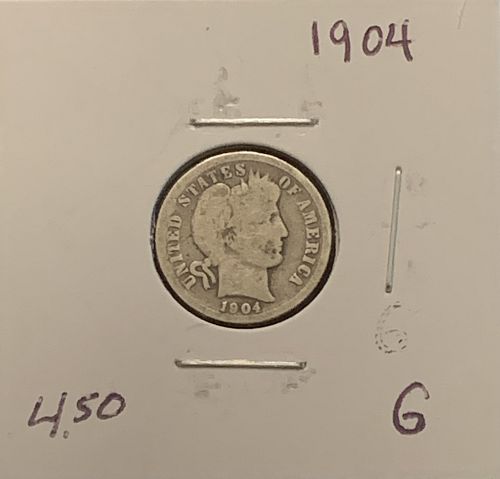 1904 P BARBER DIME G COND SELLING  BIN 9.00