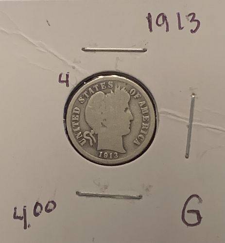1913 P BARBER DIME G COND SELLING BIN 9.00