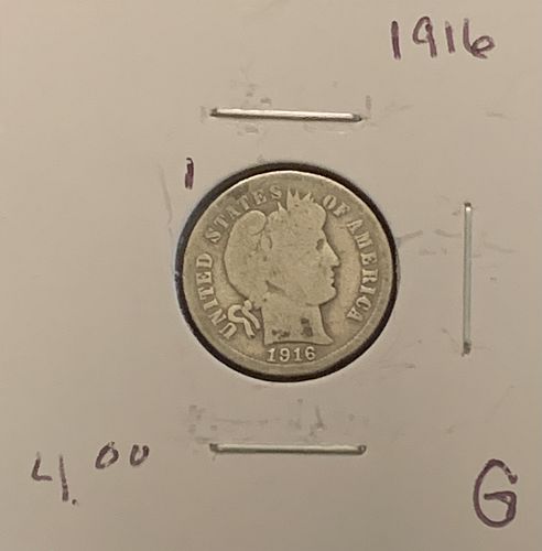 1916 P BARBER DIME G COND SELLING BELOW GRAY SHEET BIN 4.00