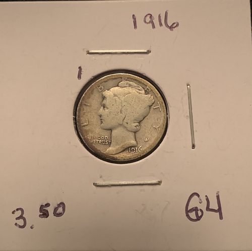 1916 MERCURY DIME G COND SELLING BIN 9.00