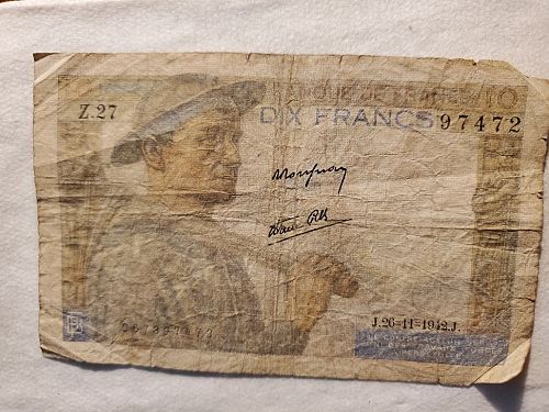 1942 France 10 Franc Note