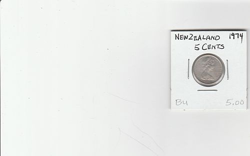 1974  NEW ZEALAND  5 CENTS