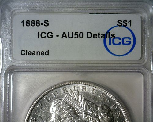 1888 S  SILVER MORGAN DOLLAR   ICG AU-50 DETAILS    NICE LOOKING COIN!!