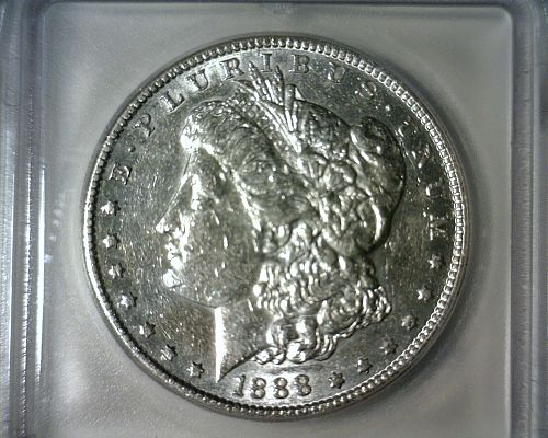 1888 S  SILVER MORGAN DOLLAR   ICG AU-50 DETAILS    NICE LOOKING COIN!!
