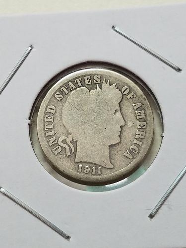 1911 P Barber Silver Dime