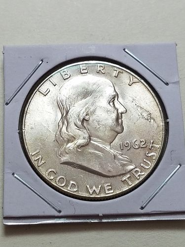 1962 D Franklin Half Dollar Benjamin Delamination Strike Through