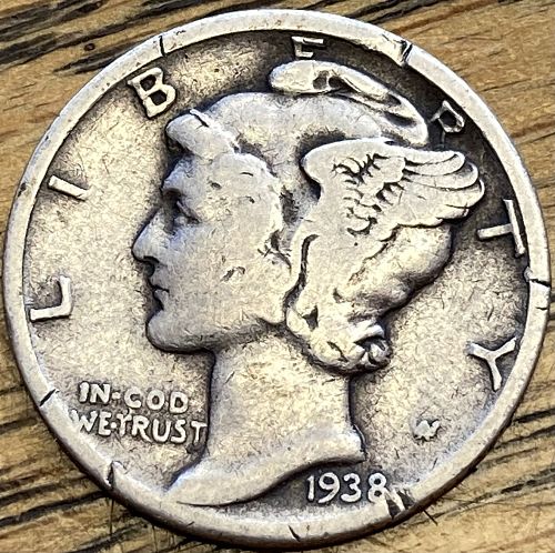1938 mercury dime in VERY GOOD condition