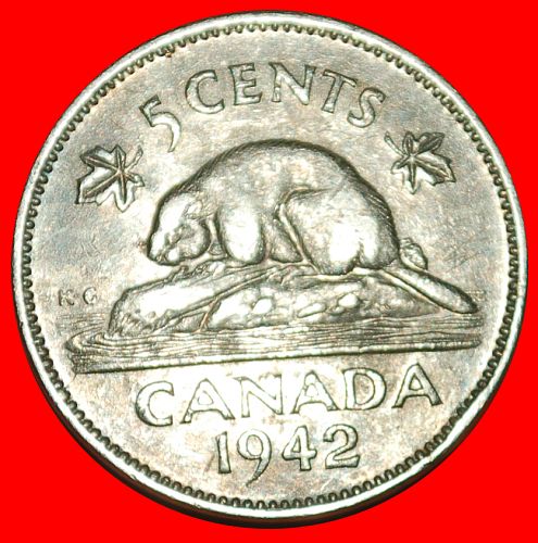 Ⰶ WARTIME ISSUE (1939-1945): CANADA ★ 5 CENTS 1942 WHITE! GEORGE VI (1937-1952)
