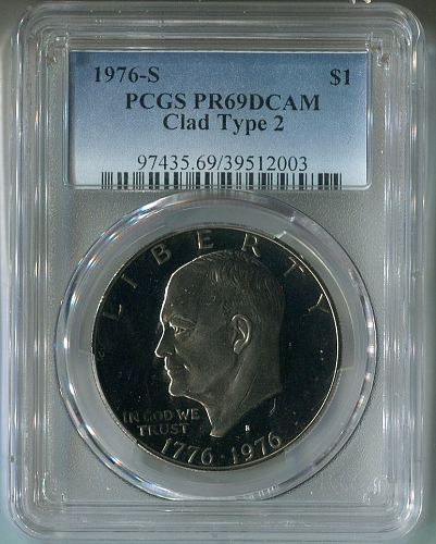 5 - 1976 - S  Eisenhower Dollars  -  "Clad"  "Type 2"  -   PCGS  -   PR 69 DCAM