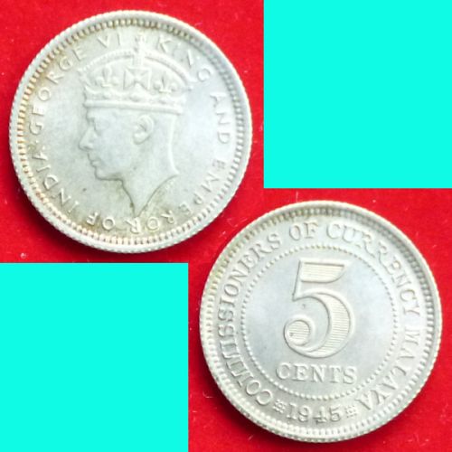 Malaya 5 Cents 1945 KM# 3a Silver