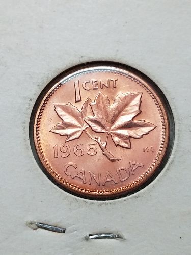 1965 Canada 1 Cent One Penny Pointed 5 Large Beads BU