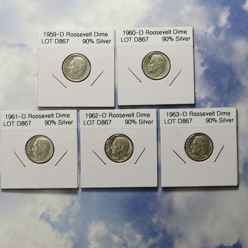 1959-D + 1960-D + 1961-D + 1962-D 1963-D ROOSEVELT DIMES (5 Dates in order)~LOT D867