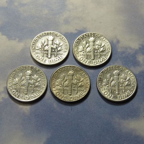 1959-D + 1960-D + 1961-D + 1962-D 1963-D ROOSEVELT DIMES (5 Dates in order)~LOT D867