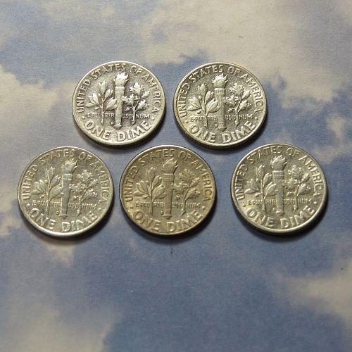 1959-D + 1960-D + 1961-D + 1962-D 1963-D ROOSEVELT DIMES (5 Dates in order)~LOT D867