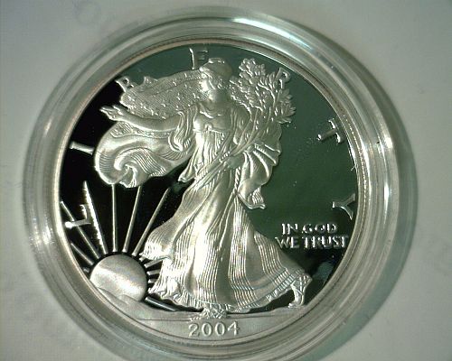 2004   W  PROOF  SILVER  AMERICAN EAGLE WITH MINT BOX AND COA  NICE LOOKING COIN