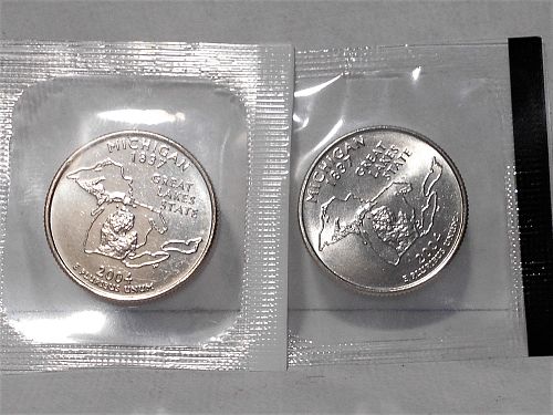 2004 P and D Michigan state quarters in orig US Mint cello