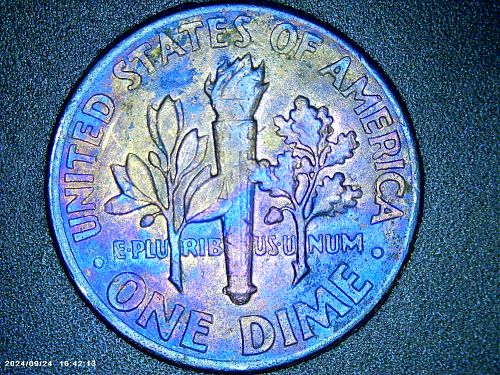 1973 D Roosevelt Dime Rainbow Toned