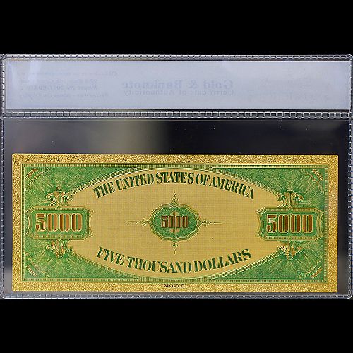 100mg 24K Gold 1928 $5000 Dollar Bill Gold Certificate Banknote with White COA