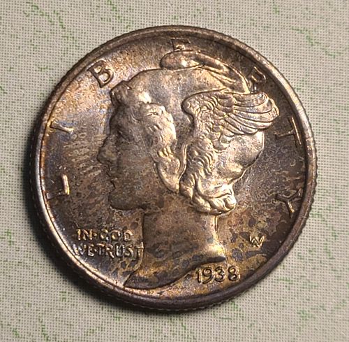 1938-S Mercury Dime MS-63 (Choice BU) FSB Nice Obv Russet Cherry Tone Spots!
