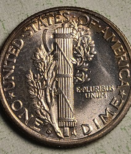 1938-S Mercury Dime MS-63 (Choice BU) FSB Nice Obv Russet Cherry Tone Spots!