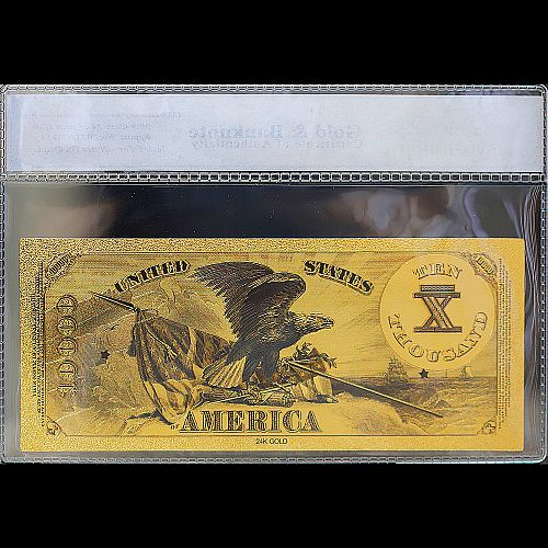 100mg 24K Gold 1878 $10,000 Dollars Legal Tender Currency Banknote w/White COA