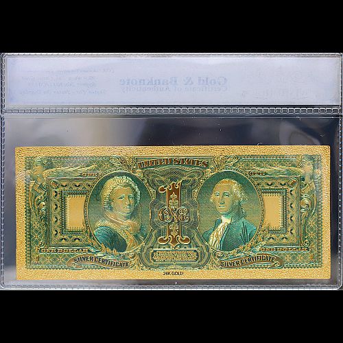 100mg 24K Gold 1896 $1 Dollar Bill Silver Certificate Large Banknote with White