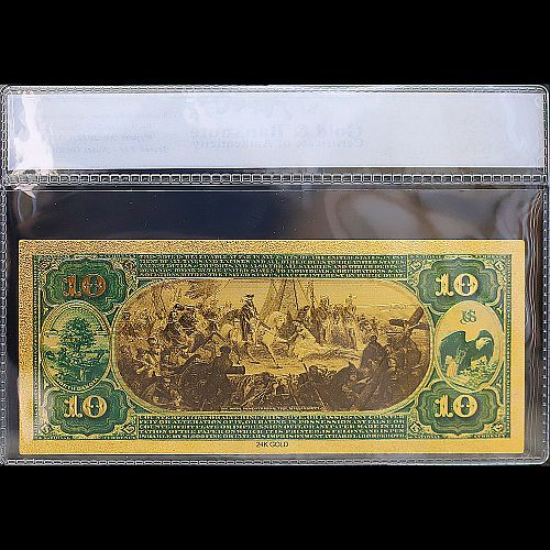 100mg 24K Gold 1875 $10 Dollars National Currency Banknote with White COA