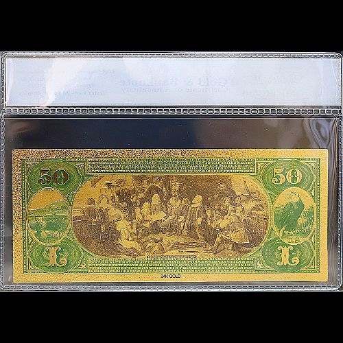 100mg 24K Gold 1875 $50 Dollars National Currency Banknote with White COA