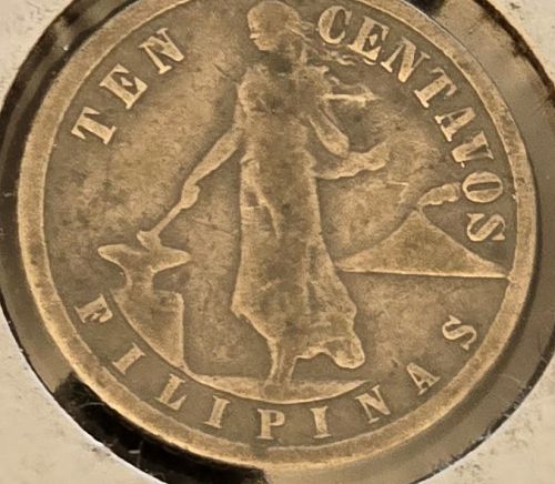 1918 PHILIPPINES SILVER 10 CENTAVOS BETTER DATE!