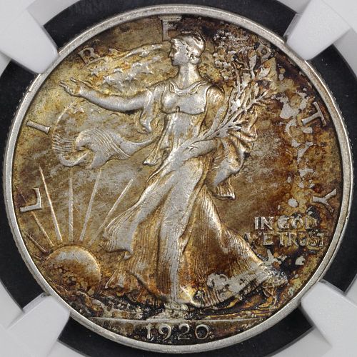 1920-S US Walking Liberty Half Dollar Coin NGC AU-58 About Uncirculated Toning Toned
