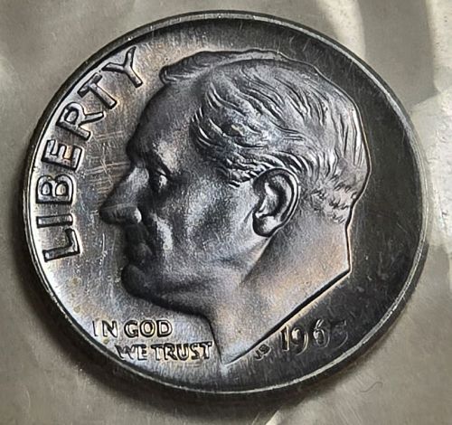 1965 Roosevelt Dime - BLUE TONING & STILL IN MINT CELLO!!!