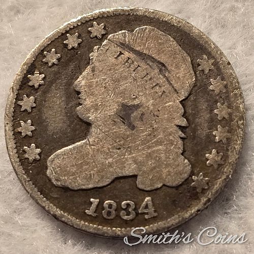 1834 ~ Capped Bust Dime ~ Large 4 ~ AG