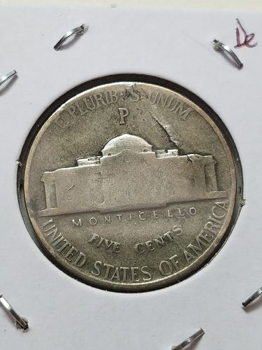 1943 P Jefferson Nickel Silver 35% Delamination Error World War 2 WW2