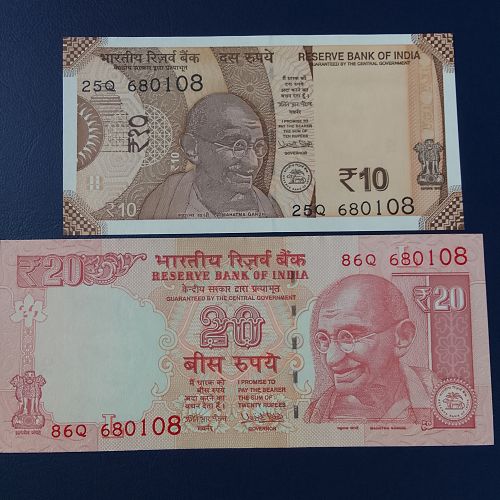 680108 x 2   INDIA NOTES..2  DIFFERENT  UNC