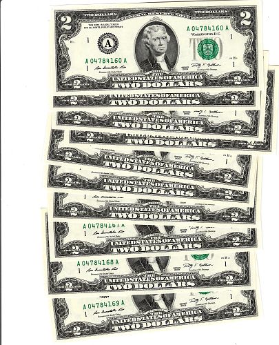 2009 FEDERAL RESERVE $2 NOTE'S    10 IN CONSECUTIVE ORDER