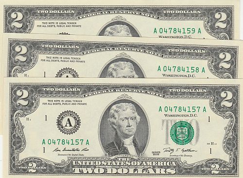 2009 FEDERAL RESERVE $2 NOTE'S    3 IN CONSECUTIVE ORDER