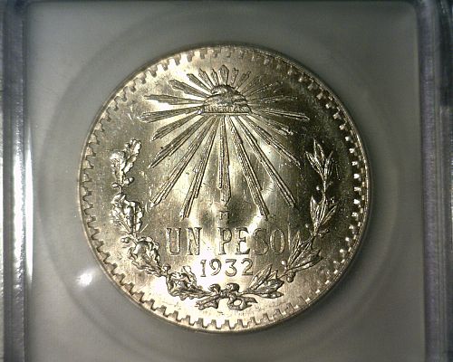 1932  SILVER MEXICO  PESO ICG MS-65      NICE LOOKING COIN!!