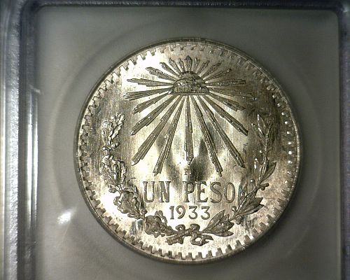 1933  SILVER MEXICO  PESO ICG MS-66      NICE LOOKING COIN!!