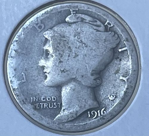 1916-S Mercury Silver Dime • Circulated Condition