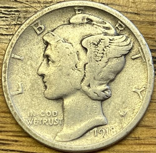 1918D mercury dime in FINE condition