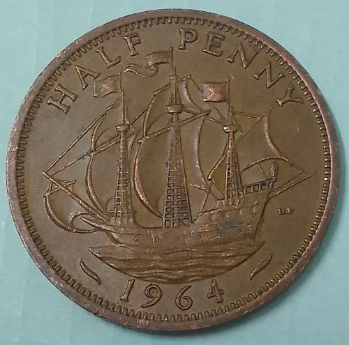 17)   NON UNC  1/ 2  PENNY COIN. 1964