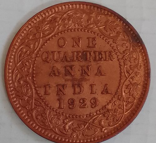 1929   BRITISH  INDIA  1/4 ANNA CIRCULATED COIN