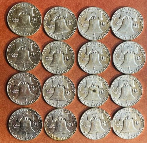 16 Coin Roll of BU 1963-D Franklin Halves